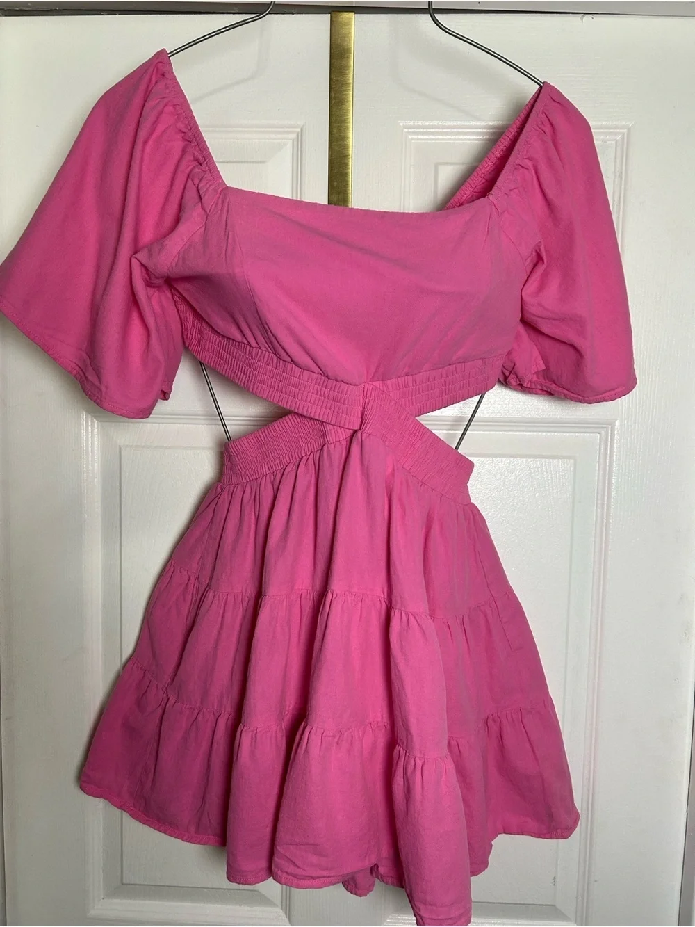 Shy Velvet Hot Pink Tiered Cutout Mini Dress - Picture 1 of 3
